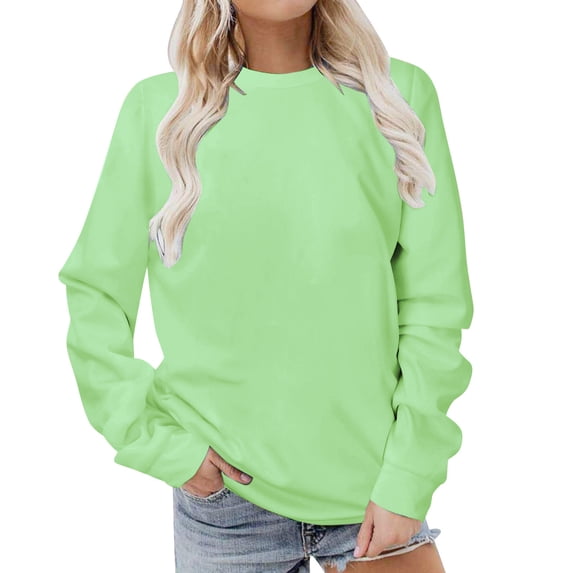 Htigea Womens Crewneck Sweatshirts Solid Color Long Sleeve Pullover Casual Loose Fit Workout Sport Shirts Fall Winter Tops Green S