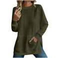 thumbnail image 1 of Htigea Womens Crewneck Sweatshirts Textured Long Sleeve Pullover Tunic Tops Side Split Everyday Sweatshirt with Pockets Army Green S, 1 of 6