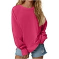 thumbnail image 1 of Htigea Womens Crewneck Sweatshirts with Thumb Holes Long Sleeve Solid Casual Loose Fit Shirts Fall Sport Tops Hot Pink XXL, 1 of 8