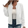 thumbnail image 1 of Htigea Womens Cropped Bomber Jacket Lightweight Zip Up Jackets Fall Long Sleeve Coat with Pockets White M, 1 of 7