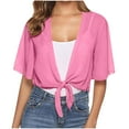 thumbnail image 1 of Htigea Womens Cropped Cardigan Casual Short Sleeve Blouses Solid Color Tie Front Cardigans Chiffon Tops Pink,S, 1 of 6