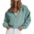 thumbnail image 1 of Htigea Womens Cropped Hoodies Y2k Jackets Casual Loose Hooded Sweatshirts Thin Fleece Long Sleeve Coats with Pockets Mint Green M, 1 of 6