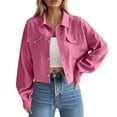 thumbnail image 1 of Htigea Womens Cropped Shirt Jackets Corduroy Snap Long Sleeve Shackets Fall Fashion Tops Hot Pink XL, 1 of 4