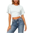 thumbnail image 1 of Htigea Womens Cropped Short Sleeve T Shirts Summer Casual Crew Neck Tops Solid Color Slim Fit Basic Tees White M, 1 of 8