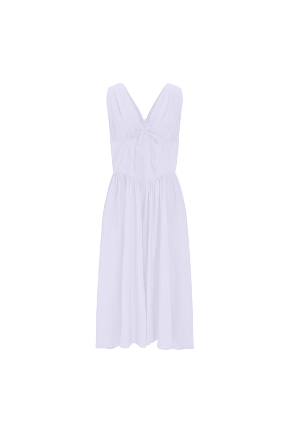 Womens Deep V Neck Dress Summer Sleeveless Pleated Open Back A-line Dresses Solid Color Casual Loose Fit Dress White,L