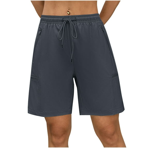 Htigea Womens Drawstring Shorts Solid Color Elastic Waist Yoga Shorts Casual Loose Fit Summer Shorts with Pockets Dark Gray S