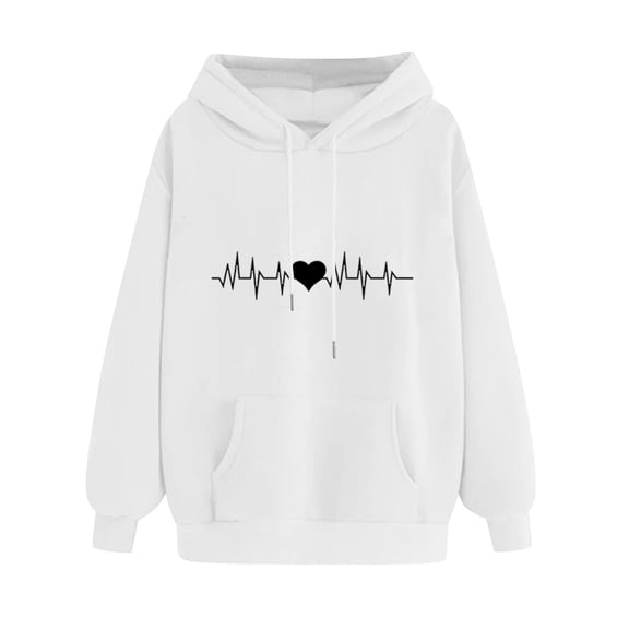 Htigea Womens Drawstring Sweatshirts Cute Heart Graphic Hoodies Casual Pullover Tops | Soft Comfy, Hooded, Pocket, Loose , Fall Winter Outfits White S