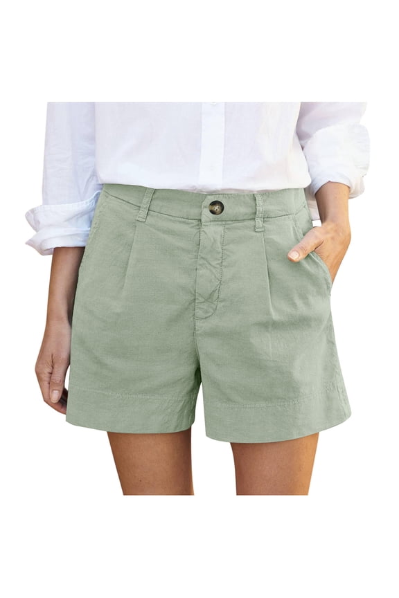 Womens Dressy Shorts Cotton Linen Pleated High Elastic Straight Leg Shorts Solid Color Business Work Shorts with Pockets Summer Clothes Today Sales Mint Green XL