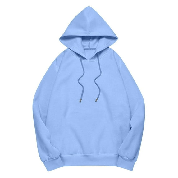 Htigea Womens Everyday Hoodies Solid Color Hooded Long Sleeve Tops Casual Loose Fit Sweatshirts Sky Blue M