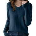 thumbnail image 1 of Htigea Womens Everyday Sweaters Casual Long Sleeve V Neck Jumpers Lightweight Knit Pullover Sweater Tops Navy XL, 1 of 3