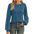 thumbnail image 1 of Htigea Womens Fall Shirts Lace Hollow Out Long Sleeve Crew Neck Tops Loose Tunic Tees Stylish Going Out Blouses Blue M, 1 of 9