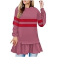 thumbnail image 1 of Htigea Womens Fall Shirts Striped Long Sleeve Tunic Tops Trendy Ruffle Hem Dress T-Shirts Casual Loose Fit Tee Hot Pink M, 1 of 5