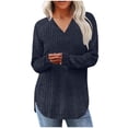 thumbnail image 1 of Htigea Womens Fall Tops Ribbed Knit Long Sleeve V Neck Pullover Soft Casual Curved Hem Shirts Dark Blue L, 1 of 8