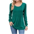 thumbnail image 1 of Htigea Womens Fall Tunic Tops Pleated Crew Neck Tee Casual Dressy Long Sleeve Blouse Shirts Navy XL, 1 of 9