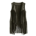 thumbnail image 1 of Htigea Womens Faux Suede Sleeveless Jackets Fringe Open Front Vest Fall Fashion Holiday Party Tops Green XL, 1 of 9
