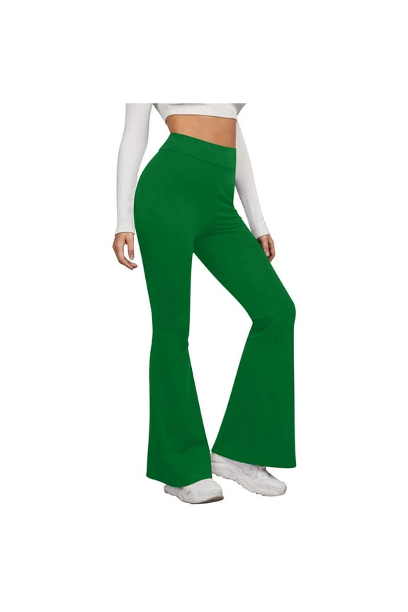 Womens Flare Leggings High Waisted Tummy Control Yoga Pants Solid Wide Leg Bootcut Pant Trendy Outdoor Active Trousers Green,XL