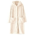 thumbnail image 1 of Htigea Womens Fleece Hooded Robe Long Sleeve Button Down Bathrobe with Pocket Soft Comfy Loungewear Sleepwear Beige,M, 1 of 9
