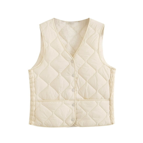 Htigea Womens Fleece Lined Vest Sleeveless Quilted Jackets Lightweight Winter Warm Vests with Pockets Beige M