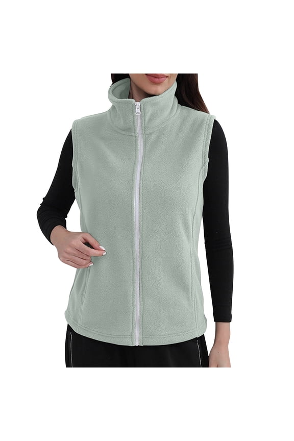 Womens Fleece Sleeveless Jackets Full Zip Stand Collar Vest Soft Comfy Winter Warm Coats with Pockets Mint Green M