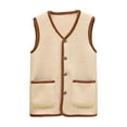 thumbnail image 1 of Htigea Womens Fleece Vest Fall Winter Warm Lightweight Gilet Collarless Button Down Sleeveless Jacket with Pockets Beige XXXL, 1 of 4