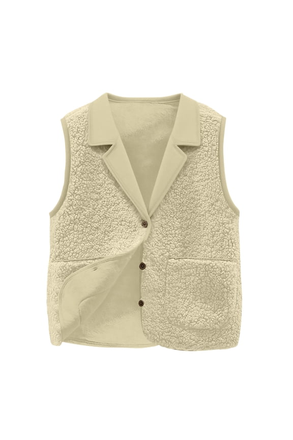 Womens Fleece Vest Spring Fall Sleeveless Jacket Trendy Lapel Waistcoat Lightweight Outdoor Vests with Pockets Beige XXL