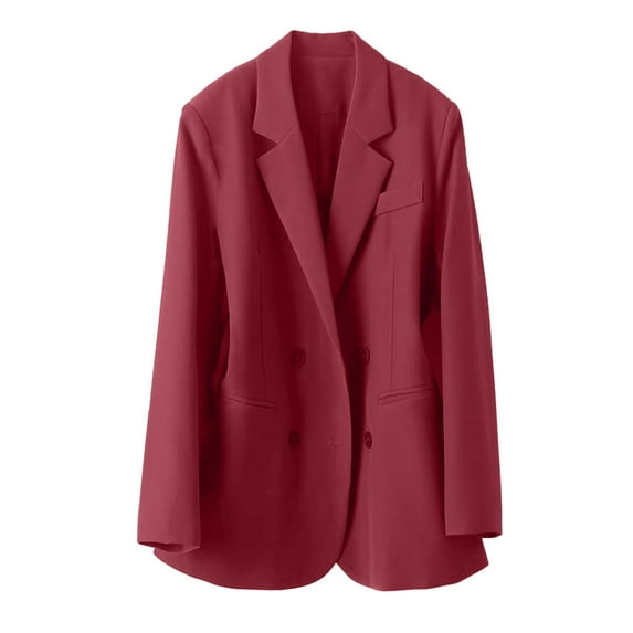 Htigea Womens Formal Blazers Open Front Long Sleeve Work Office Suit Jackets Fashion Outdoor Business Cardigans Red,L