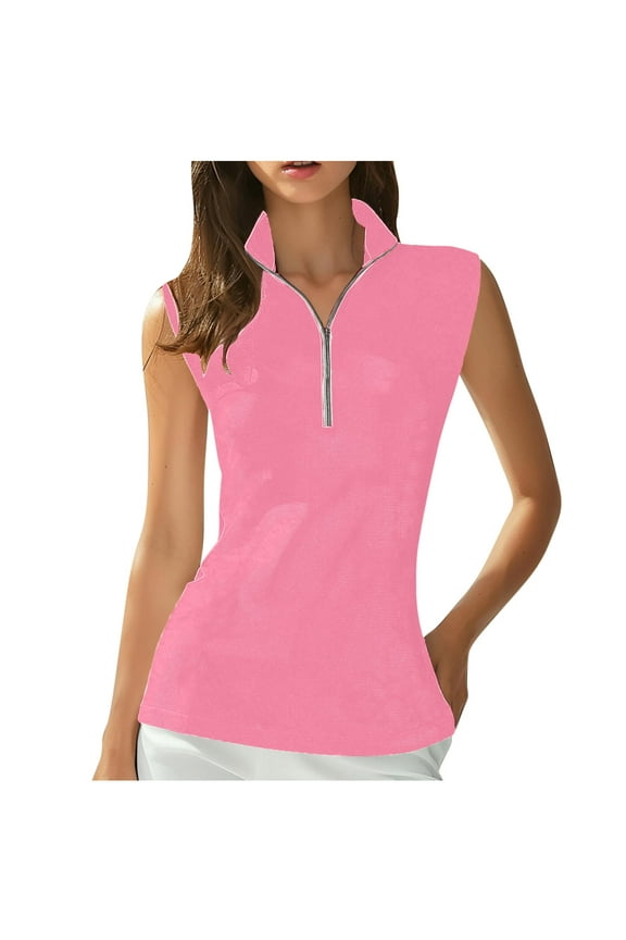 Womens Golf Tank Tops Sleeveless Sport Shirts for Women V Neck Zip Collar Athletic Workout Tennis Tanks Summer Top Pink,M