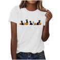 thumbnail image 1 of Htigea Womens Halloween T Shirts Pumpkin Black Cats Graphic Short Sleeve Tees Casual Loose Fit Pullover Cute Holiday Party Tops 01#White XL, 1 of 9