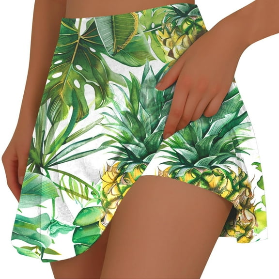 Htigea Womens Hawaiian Skorts Tropical Print Tennis Skirts with Shorts Summer Beach Vacation Skort Green L