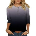 thumbnail image 1 of Htigea Womens Henley Tshirts 3/4 Length Sleeve Crewneck Pullover Trendy Gradient Color Tops Casual Tunic Tees Black L, 1 of 5
