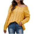 thumbnail image 1 of Htigea Womens Hooded Sweaters Cable Knit Long Sleeve Hoodies Oversized Casual Pullover Tops Solid Sweater Yellow L, 1 of 8