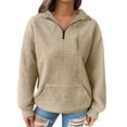 thumbnail image 1 of Htigea Womens Hoodies 1/4 Zip Pullover Sweatshirts Waffle Long Sleeve Tops with Pockets Khaki L, 1 of 9