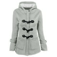thumbnail image 1 of Htigea Womens Horn Button Coats Fleece Lined Hooded Coats with Pockets Winter Clothes Lightweight Everyday Jackets Outerwear Gray L, 1 of 3