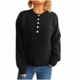 thumbnail image 1 of Htigea Womens Knit Henley Sweater Casual Crewneck Pullover Long Sleeve Buttons Tops Fall Trendy Jumper Black S, 1 of 5