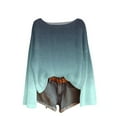 thumbnail image 1 of Htigea Womens Knit Sweater Top Crewneck Long Sleeve Gradient Color T-Shirts Casual Loose Fit Sweaters Fall Winter Clothes Green XL, 1 of 3