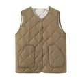 thumbnail image 1 of Htigea Womens Lightweight Quilted Jackets Solid Color Snap Button Vest with Pocket Slim Fit Winter Warm Gilet Khaki XXXL, 1 of 4