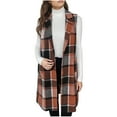 thumbnail image 1 of Htigea Womens Long Plaid Vest Fall Sleeveless Blazer Jackets Stylish Lapel Open Front Cardigan Coats Orange L, 1 of 5