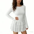 thumbnail image 1 of Htigea Womens Long Sleeve Bodycon Dress Ruched Ruffle Layered Mini Dresses Y2k Trendy Cocktail Party Dress White S, 1 of 9