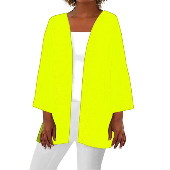 Htigea Womens Long Sleeve Cardigan Solid Color Open Front Cardigans Blouses Lightweight Cover Ups Tops Yellow,S
