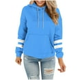 thumbnail image 1 of Htigea Womens Long Sleeve Hoodies Casual Drawstring Hooded Sweatshirt with Pockets Trendy Striped Color Block Pullover Tops Light Blue XXL, 1 of 5