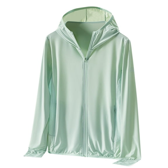 Htigea Womens Long Sleeve Hoodies UPF 50  Sun Protection Jacket Full Zip Rash Guard Shirts Lightweight Hiking Athletic Jacket with Pockets and Thumb Holes Green,3XL