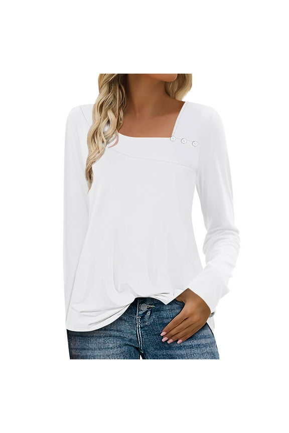 Womens Long Sleeve T Shirts Asymmetrical Neck Tops Dressy Business Blouses for Women White XXL