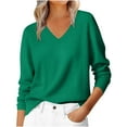 thumbnail image 1 of Htigea Womens Long Sleeve V Neck Sweater Fall Soft Cozy Pullover Casual Loose Fit Knit Tops Green S, 1 of 9
