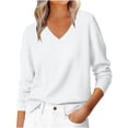 thumbnail image 1 of Htigea Womens Long Sleeve V Neck Sweater Fall Soft Cozy Pullover Casual Loose Fit Knit Tops White XXL, 1 of 9