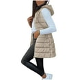 thumbnail image 1 of Htigea Womens Long Vests Outerwear Fall Winter Quilted Puffer Jackets with Hood Zip Up Cold Weather Coats Travel Vest Beige S, 1 of 9