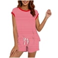 thumbnail image 1 of Htigea Womens Lounge Set Striped Sleeveless Shirts Tops and Drawstring Shorts 2 Piece Outfits Summer Casual Homewear Pink XL, 1 of 5