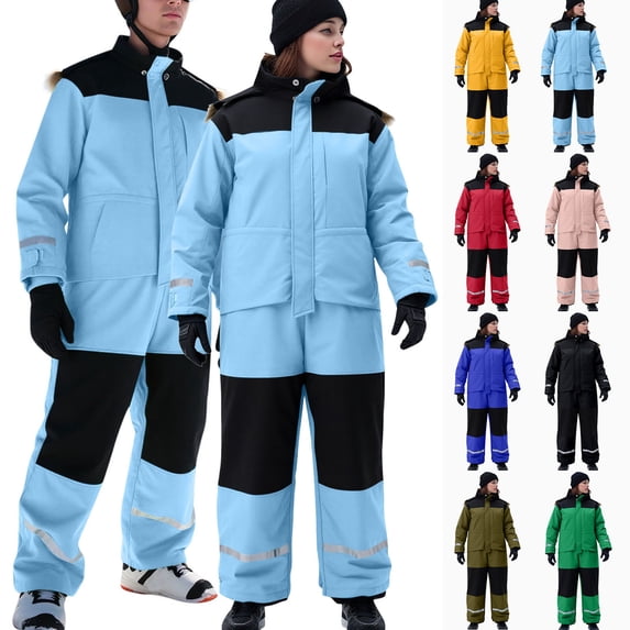 Htigea Womens Mens Ski Jacket and Pants Set Waterproof Hood Ski Suits Windproof Snowsuits for Winter Sports Pink M
