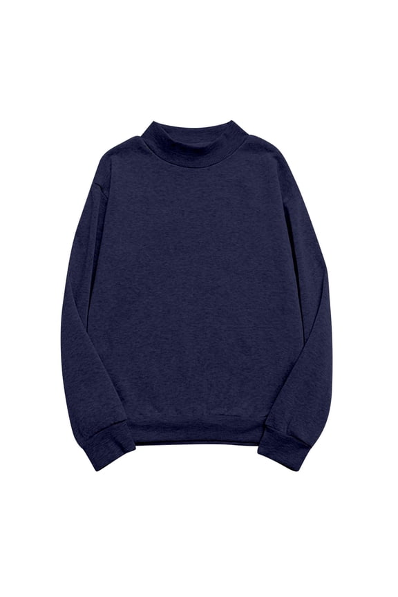 Womens Mock Neck Pullover Athletic Tops Fall Fleece Long Sleeve Workout Sweatshirts Casual Solid Color Pullovers Navy M