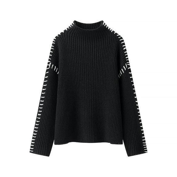 Htigea Womens Mock Neck Sweaters Long Sleeve Loose Pullover Sweater Casual Knit Tops Oversized Comfy Fall Winter Clothes Black L