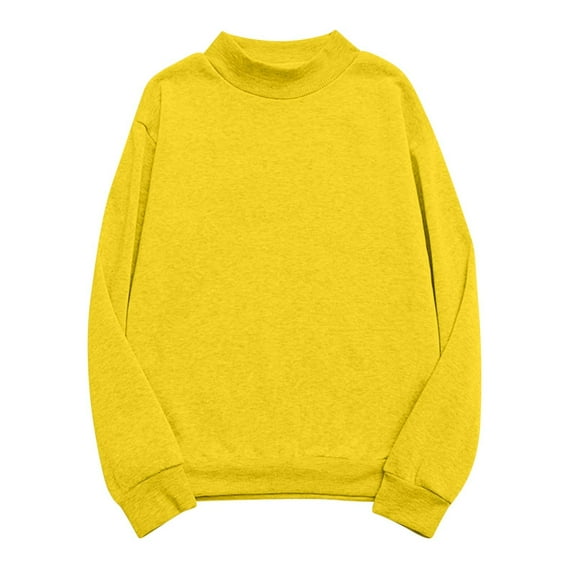 Htigea Womens Mock Neck Sweatshirts Plus Size Long Sleeve Casual Sweatshirt Thin Fleece Winter Workout Pullover Tops Yellow M